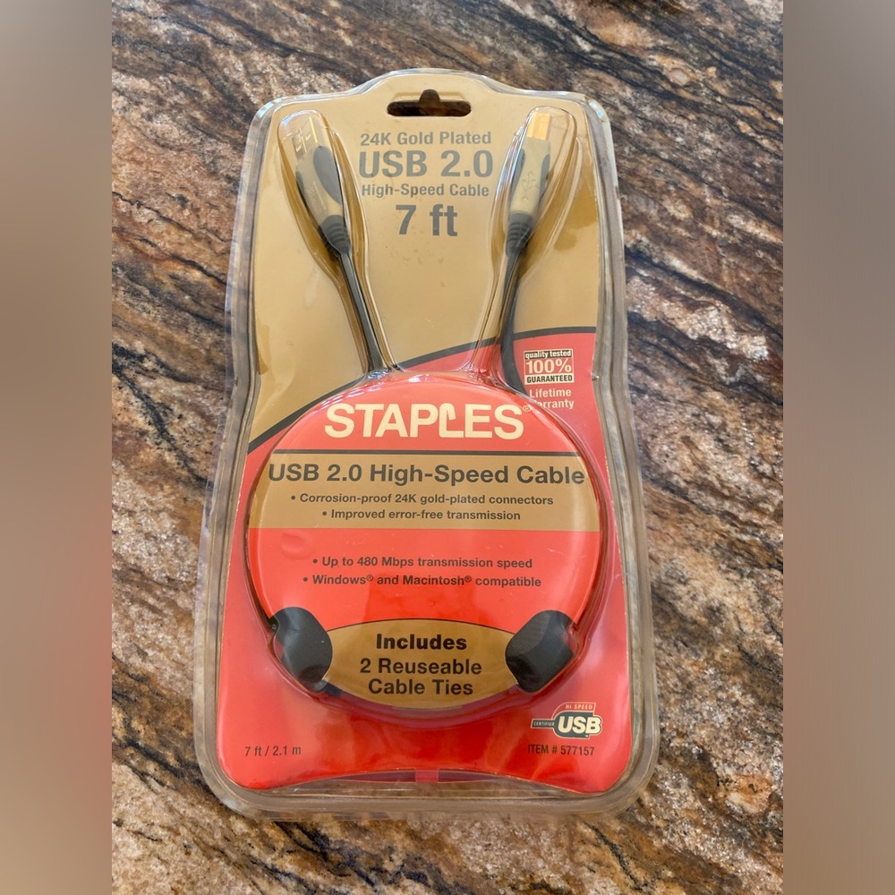 Staples 24k gold plated USB 2.0 high speed cable